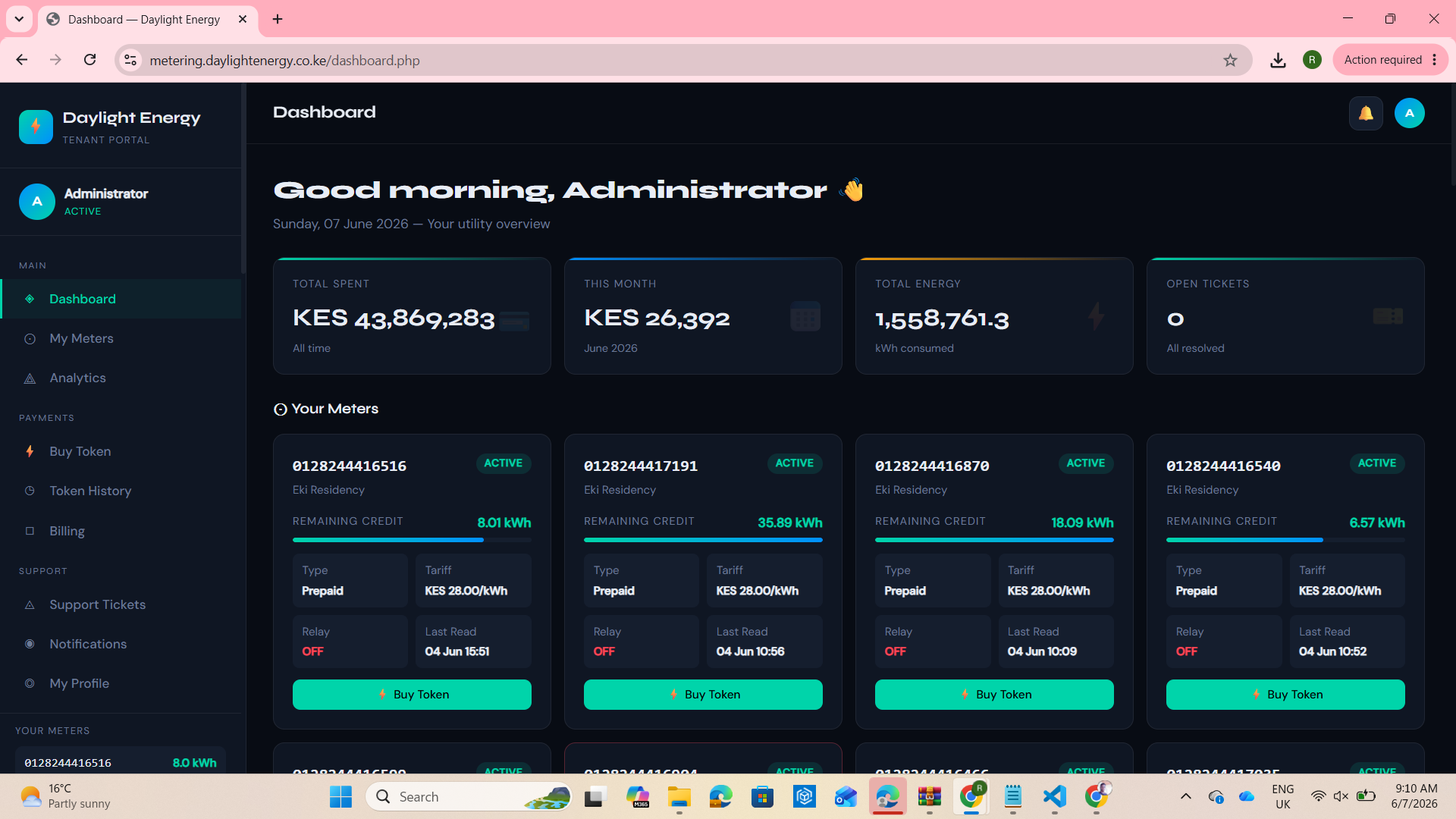 Daylight Energy metering and billing portal screenshot